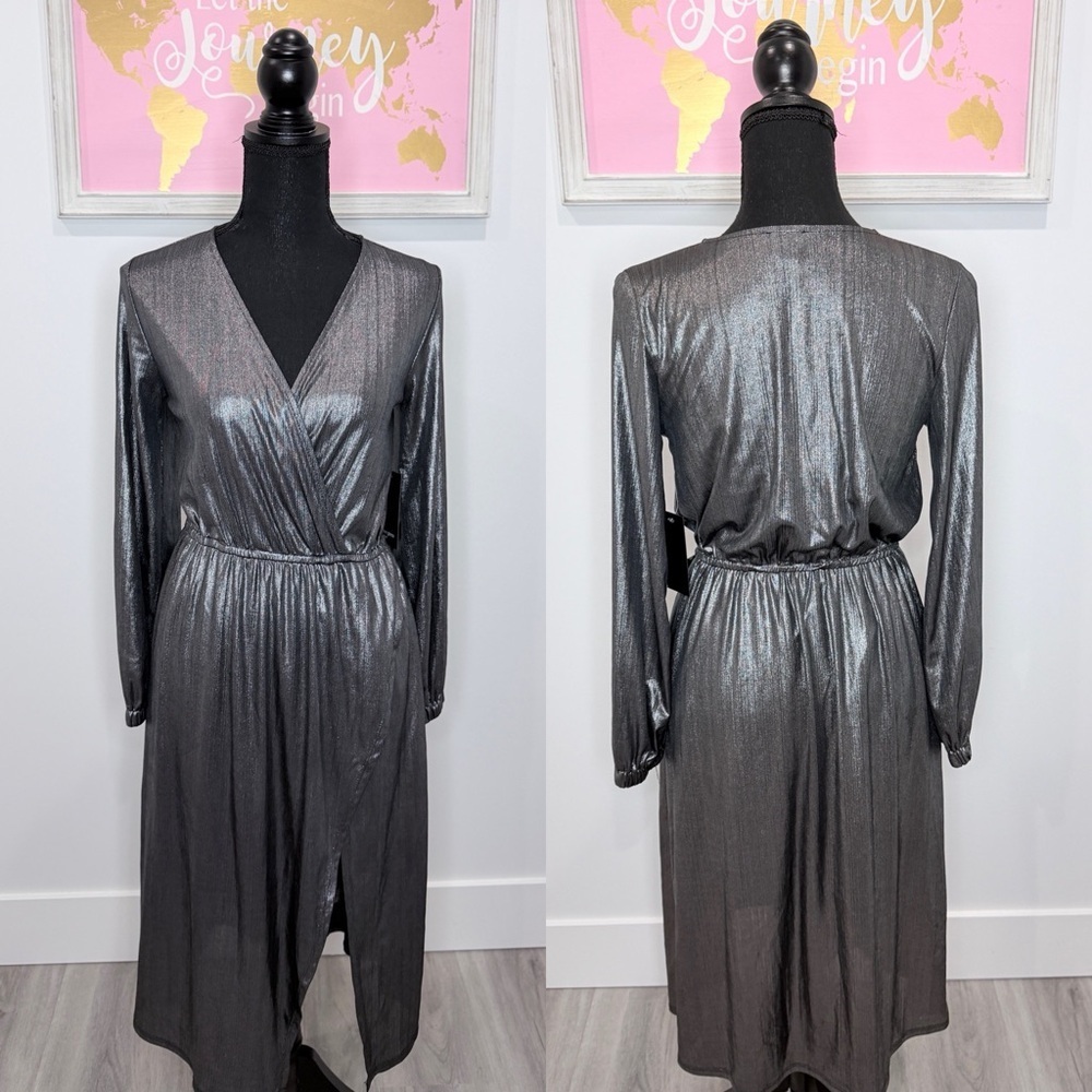 Free Press Metallic Silver Long Sleeve Dress